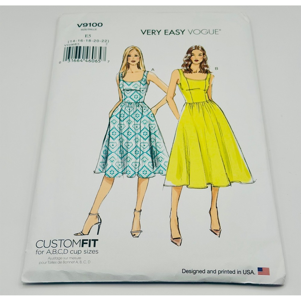 Vogue V9100 Sewing Pattern Sleeveless Gathered-Waist Dress Size 14-22 Uncut